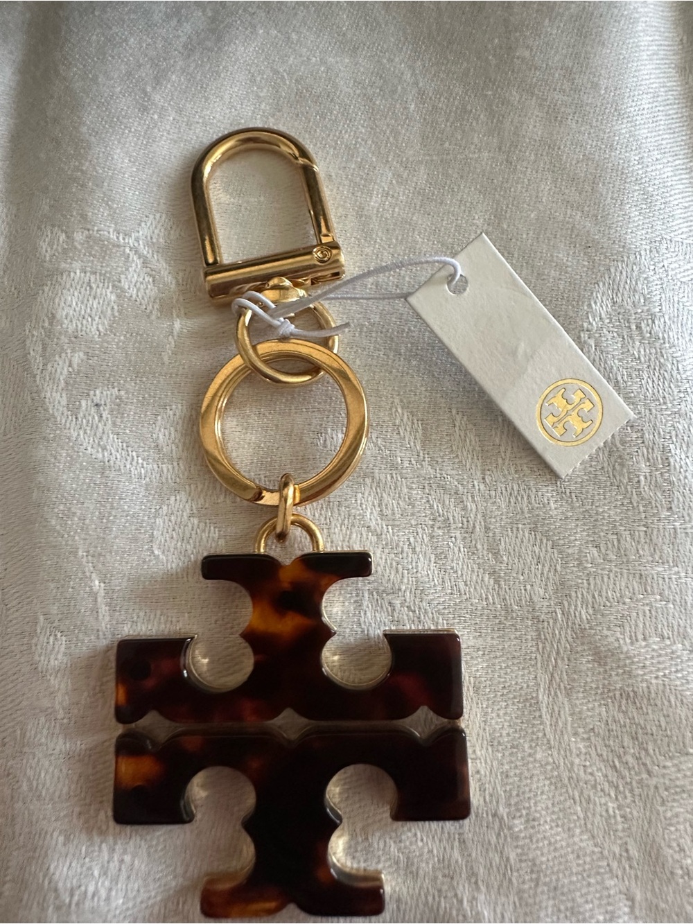 Tory Burch Gold Hardware Tortoiseshell Logo Keychain